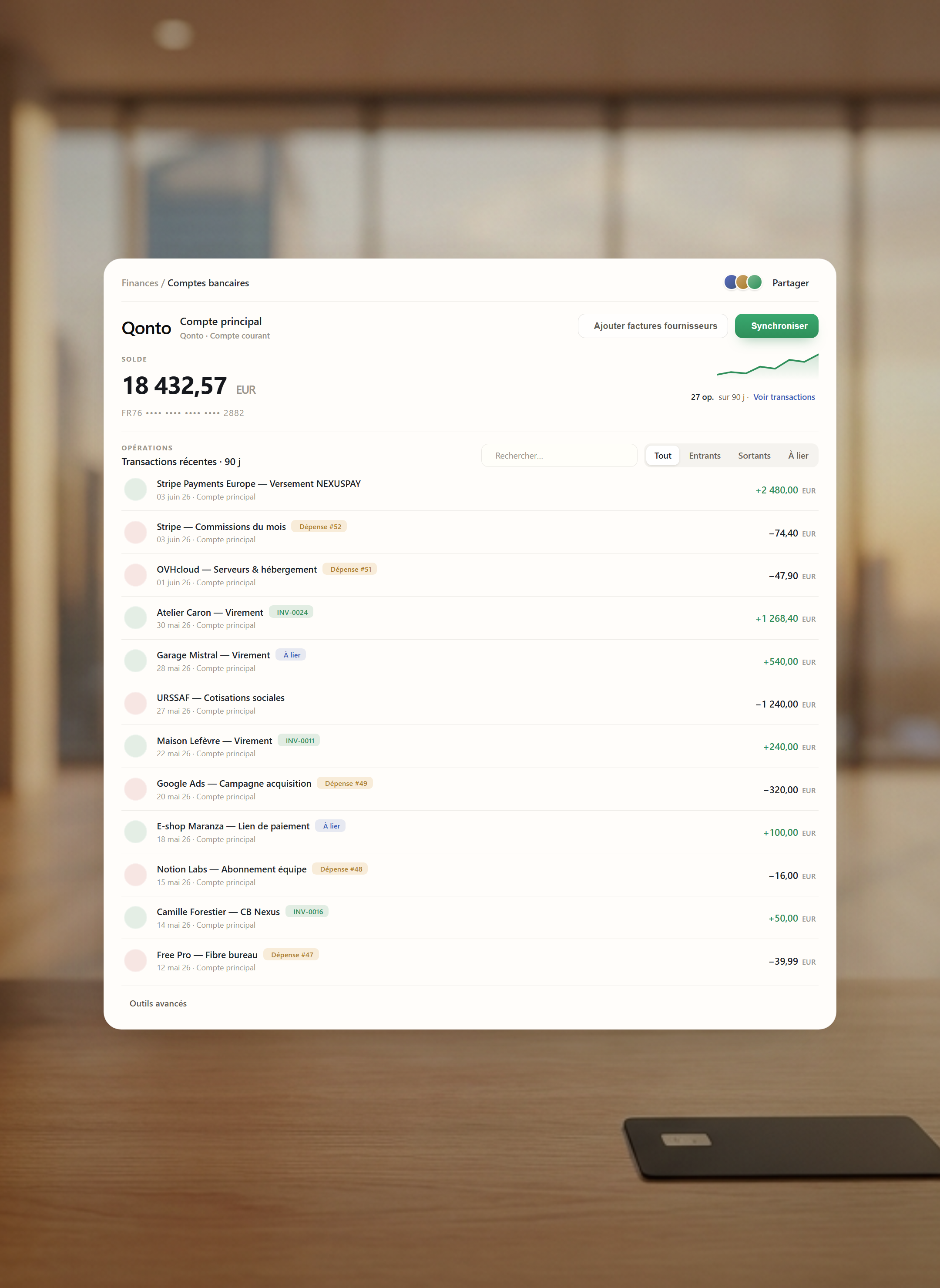 Compte bancaire connecté à Nexus